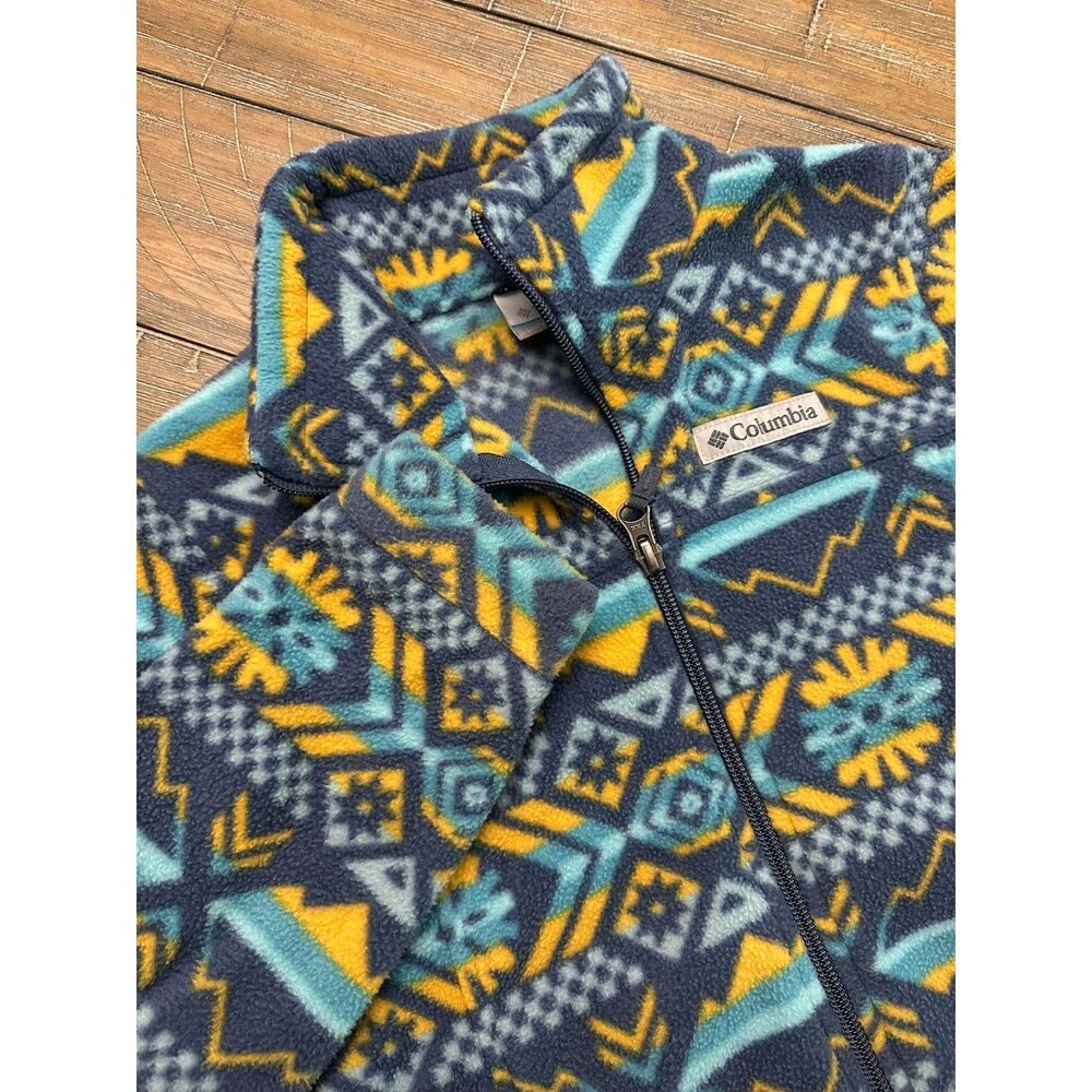 Columbia Youth XS 6/7 Fleece Jacket Blue Aztec Full Zip Boys Girls